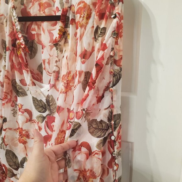 White House Black Market Rose Sheer Blouse- Sz Large - Picture 5 of 8